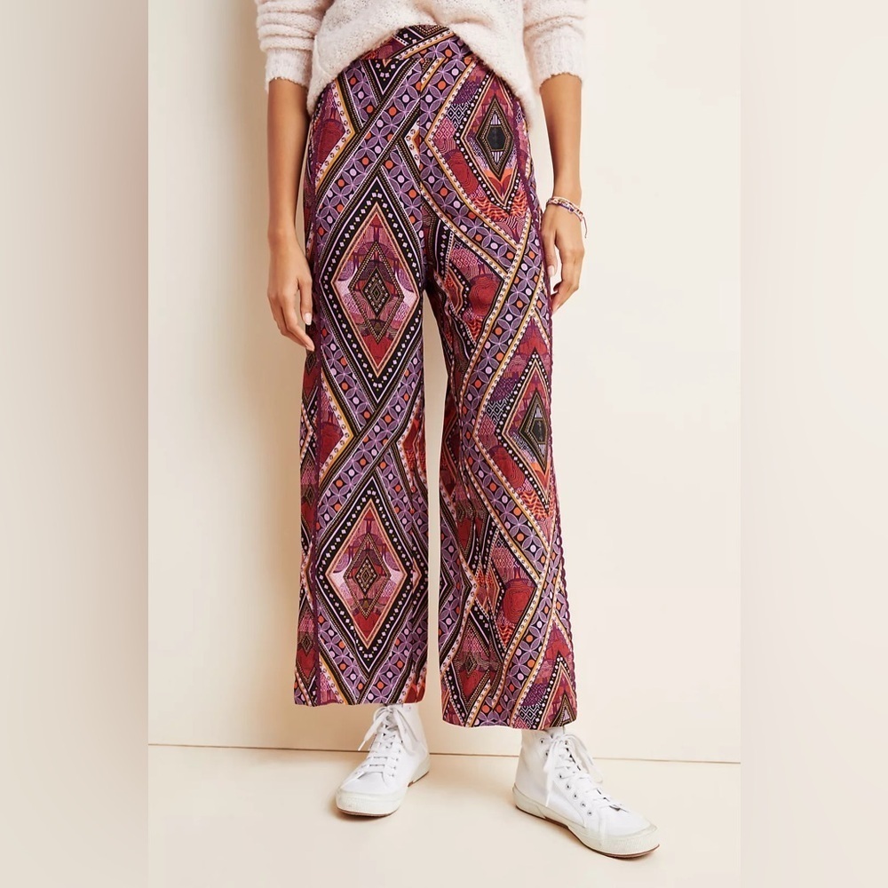Anthropologie Purple and Orange Boho Flowy Pants sz 12